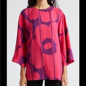 Marimekko Oaja Vesi Unikko Floral Popover Top Poppies Red Shirt 34 US 4 NEW